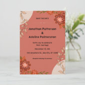 ピンクと茶色の例示的な結婚式招待状車 招待状 (スタンド正面)