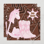 ピンクと茶色の女性のカーボーイ赤ちゃんシャワー 招待状 (正面/裏面)