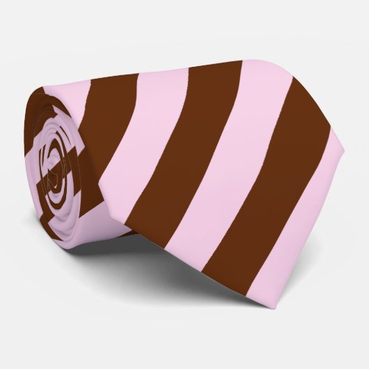 ピンクと茶色の対角線ストライプ色 ネクタイ (ロール)