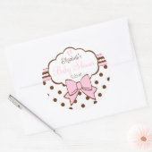 ピンクと茶色の水玉模様とベビーの足跡 ラウンドシール (封筒)