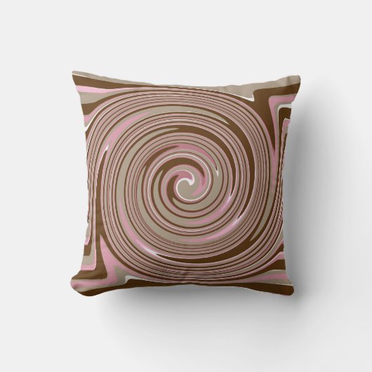 ピンクと茶色の渦巻きパターン クッション (正面)