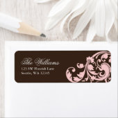 ピンクと茶色の渦巻きフローリッシュ差出人住所 ラベル (インサイチュ)