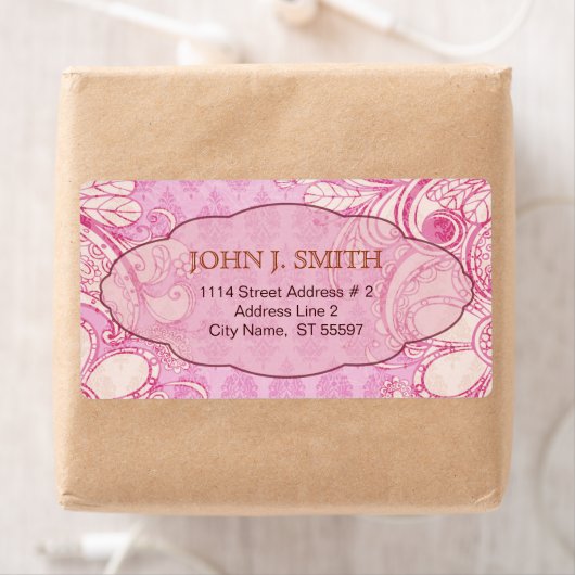 ピンクと茶色の渦巻き形 – カスタム文字 ラベル (インサイチュ)