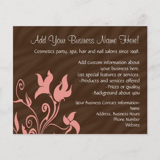 ピンクと茶色の渦巻き旋回メイクアップアーティストまたはサロン チラシ (正面)