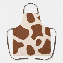 ピンクと茶色の牛のプリント エプロン