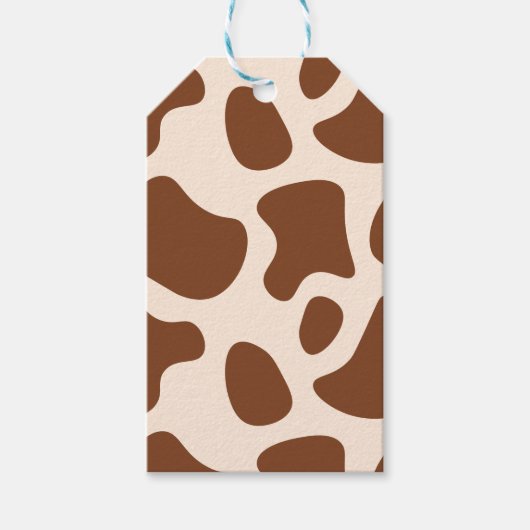 ピンクと茶色の牛のプリント ギフトタグ (正面)