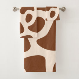 ピンクと茶色の牛のプリント バスタオルセット