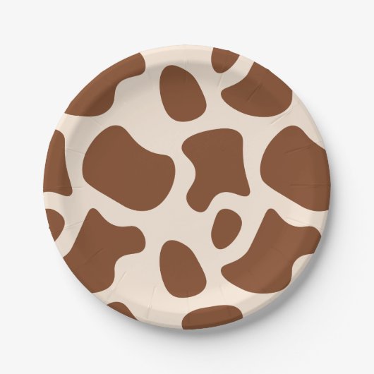 ピンクと茶色の牛のプリント ペーパープレート (正面)