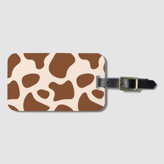 ピンクと茶色の牛のプリント ラゲッジタグ (正面横)