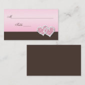 ピンクと茶色の結合ハート座席表 プレイスカード (正面/裏面)