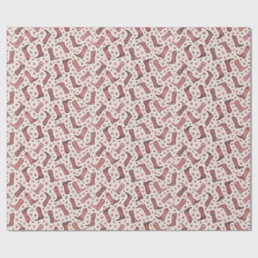 ピンクと茶色の花で女性のカーボーイブーツをペーパーカット ラッピングペーパー (フラット)