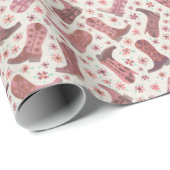 ピンクと茶色の花で女性のカーボーイブーツをペーパーカット ラッピングペーパー (ロールコーナー)