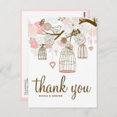 ピンクと茶色の花とバードケージのサンキューカード ポストカード (正面/裏面)