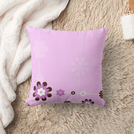 ピンクと茶色の花カスタムの綿枕 クッション (ブランケット)