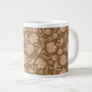 ピンクと茶色の花柄 ジャンボコーヒーマグカップ