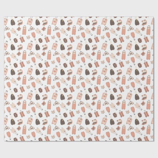 ピンクと茶色の荷物のスーツケース旅行パターン ラッピングペーパー (フラット)