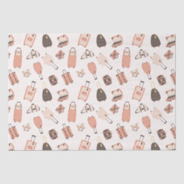 ピンクと茶色の荷物のスーツケース旅行パターン 薄葉紙