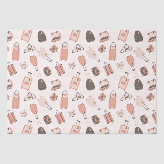 ピンクと茶色の荷物のスーツケース旅行パターン 薄葉紙 (正面)