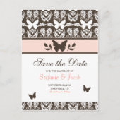 ピンクと茶色の蝶が日付はがきを保存 案内ポストカード (正面)