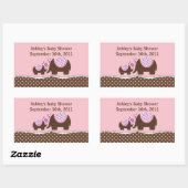 ピンクと茶色の象の赤ちゃんシャワーシール 長方形シール (シート)