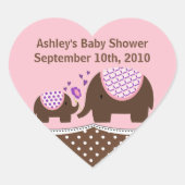 ピンクと茶色の象の赤ちゃんシャワーハートシール ハートシール (正面)