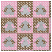 ピンクと茶色の象|水玉模様 ファブリック (クローズアップ)