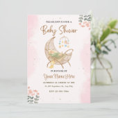 ピンクと茶色の赤ちゃんシャワー招待少女 招待状 (スタンド正面)