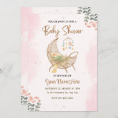 ピンクと茶色の赤ちゃんシャワー招待少女 招待状 (正面/裏面)