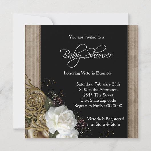 ピンクと茶色の赤ちゃんシャワー 招待状 (裏面)