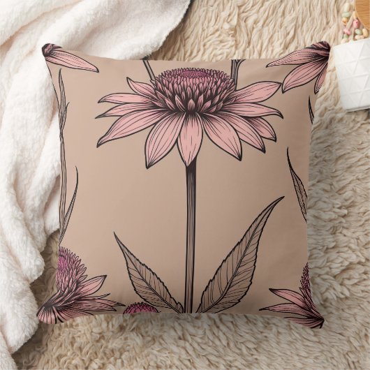 ピンクと茶色の野生の花 クッション (ブランケット)