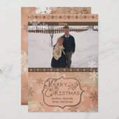 ピンクと茶色の雪片フォトホリデーカード シーズンカード (正面/裏面)