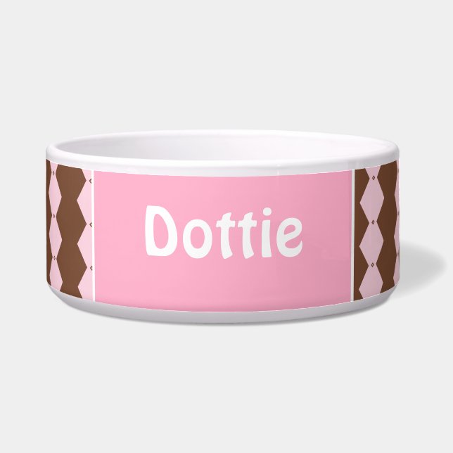 ピンクと茶色パーソナライズされた ボウル (正面)