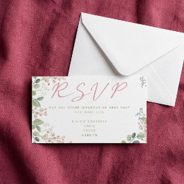 ピンクと葉緑の花「RSVP」 エンクロージャーカード