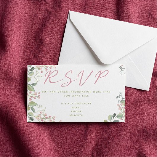 ピンクと葉緑の花「RSVP」 エンクロージャーカード