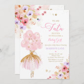 ピンクと薄紫のフローラバレリーナベビーシャワー 招待状 (正面/裏面)