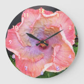 ピンクと薄紫ハイビスカスブロッサムフローラ植物 ラージ壁時計 (正面)