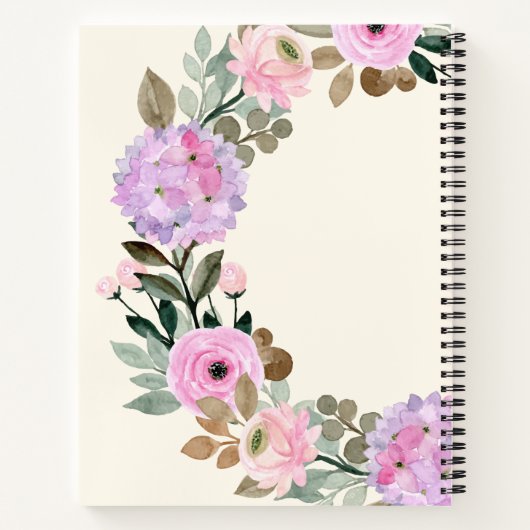 ピンクと薄紫フローラリースパーソナライズされたレシピ ノートブック (裏面)