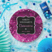 ピンクと虹色のグリッター文字キンセアニェラ ペーパープレート (パーティー)