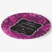 ピンクと虹色のグリッター文字キンセアニェラ ペーパープレート (アングル)