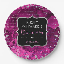 ピンクと虹色のグリッター文字キンセアニェラ ペーパープレート