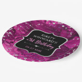 ピンクと虹色のグリッター文字誕生日 ペーパープレート (アングル)