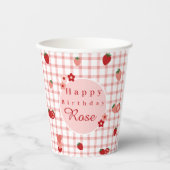 ピンクと赤いちご第1誕生日カップ 紙コップ (正面)