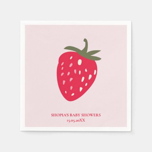 「ピンクと赤いちご赤ちゃんシャワーナプキン スタンダードカクテルナプキン (正面)