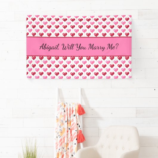 ピンクと赤いハートが私と結婚してくれるの 横断幕 (インサイチュ)
