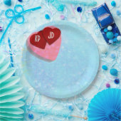 ピンクと赤いハートとパーソナライズされたイニシャル ペーパープレート (パーティー)