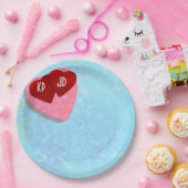 ピンクと赤いハートとパーソナライズされたイニシャル ペーパープレート (パーティー)