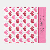 ピンクと赤いハートのバレンタインデーの愛 フリースブランケット (正面(横))