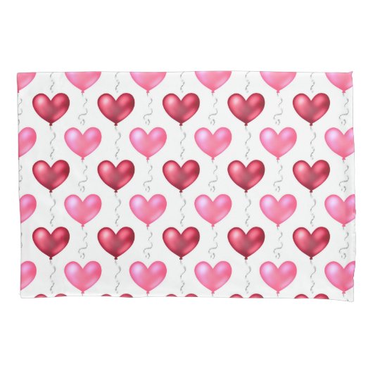 ピンクと赤いハートのバレンタインデーの愛 枕カバー (正面左)