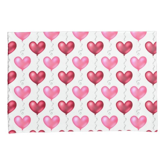 ピンクと赤いハートのバレンタインデーの愛 枕カバー (正面右)