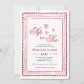 ピンクと赤いハートの新生児sipとSee Girl 招待状 (正面)